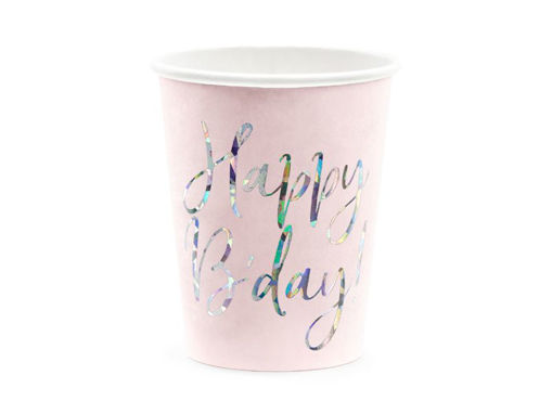 Picture of PAPER CUPS HAPPY BIRTHDAY PASTEL PINK 220ML -  6 PACK